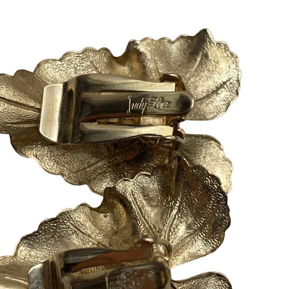 LEAF EARRINGS & BROOCH Vintage Set By Judy Lee Clip on Earrings Costume Jewelry - Picture 8 of 10